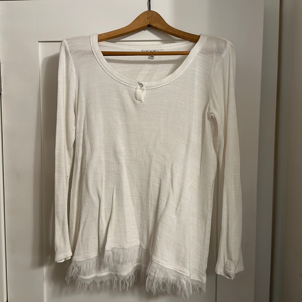 CAbi White Ribbed along Sleeve